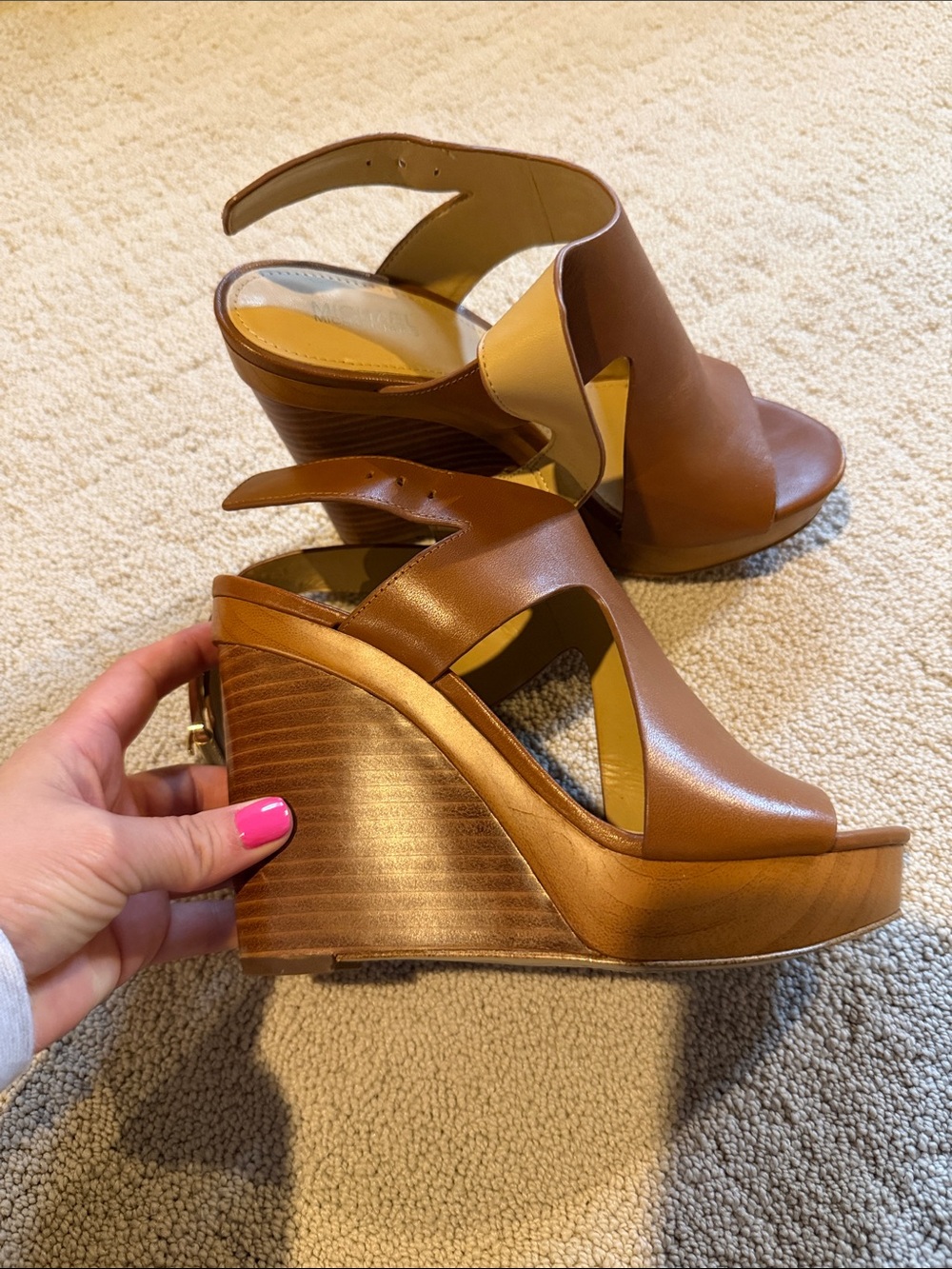 Michael Kors Brown Leather Peep-Toe Slingback Sandals - Picture 2 of 2